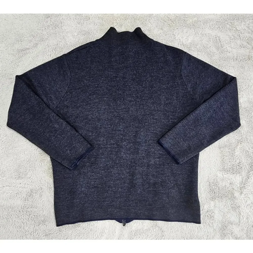 Benson 100% Wool Cardigan Sweater Navy Rib Knit Full Zip Preppy Sz XL - Picture 2 of 9